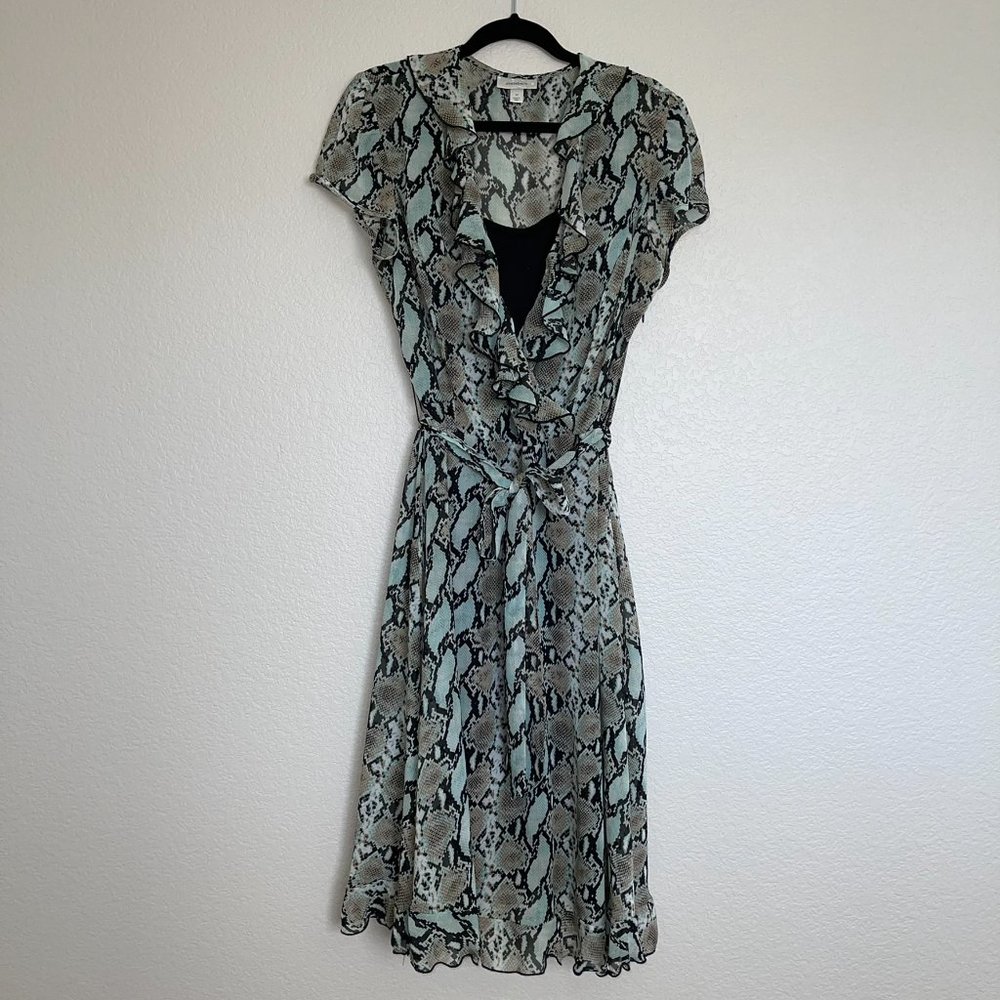 #DressBarn green snakeskin ruffle front dress with separate black slip/sheath